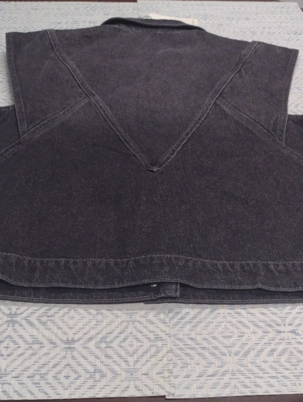 NEW Washed Black Denim Button-Front Sleeveless Vest